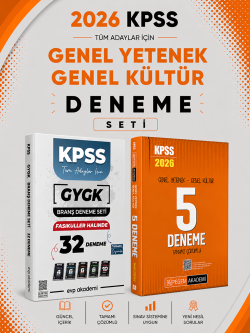 Pegem 2026 KPSS GKGY Tamamı Çözümlü 5 Deneme & EVP Akademi KPSS Tüm Dersler 32 Deneme Seti