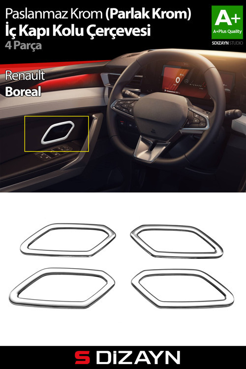 Renault Boreal Krom İç Kapı Kolu Çerçevesi 4 Prç 2025 Üzeri A+ Kalite (Parlak Krom)