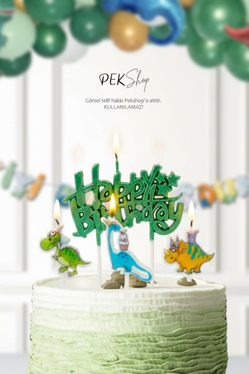 Dinazor Tema Happy Birthday Mum Seti 3lü Ayıcık Tema Doğum Günü Pasta Mum Seti