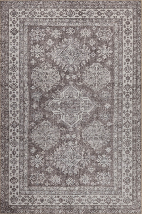 Stonart Eskitme Vintage Desenli Kahverengi Otantik Yıkanabilir Şönil Halı AL 449