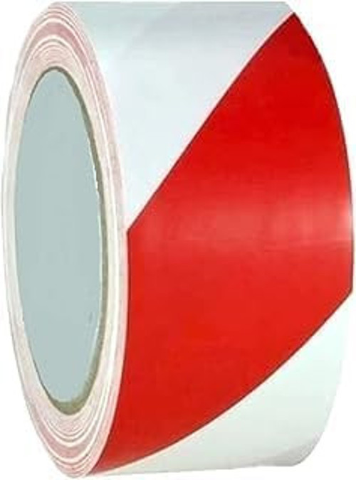 PVC Vinil Yer İşaretleme Bandı, Kırmızı-Beyaz, 50mm x 30 Metre, Zemin İşaretleme için Yapı