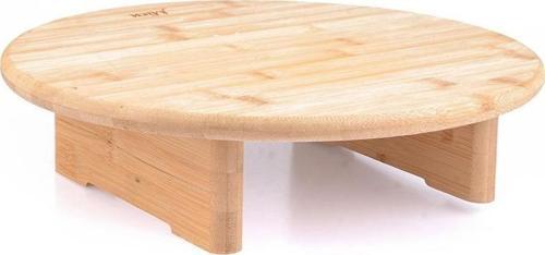Ayaklı Yuvarlak Sunumluk Sunum Tahtası Bambu 30 CM