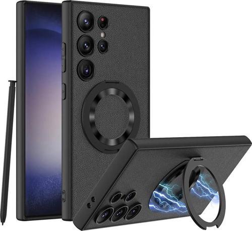 Galaxy S24 Ultra Uyumlu Wireless Şarj Özellikli Kıpta Standlı Magsafe Mat Silikon Kapak