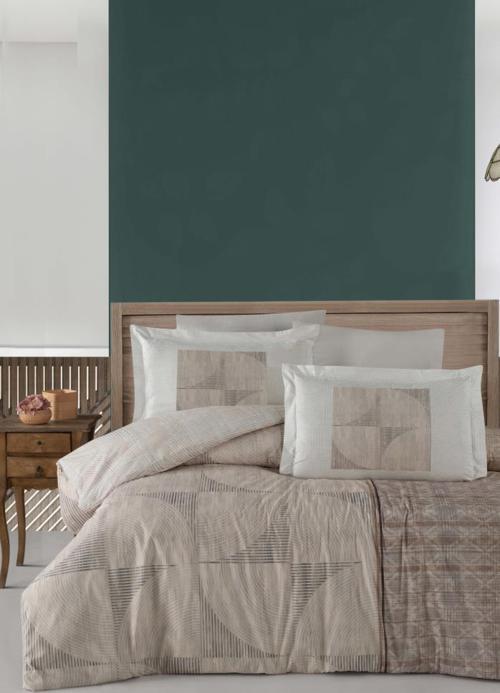 BASKILI SATEN ÇİFT KİŞİLİK NEVRESİM TAKIMI HACKER BEJ