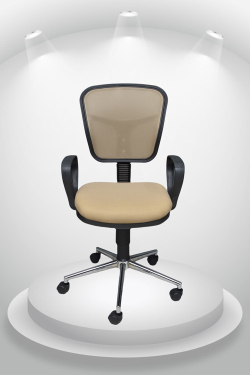 Depar Krom - Fileli Ofis Büro Öğrenci Çalışma Koltuğu - Sandalyesi Cappucino