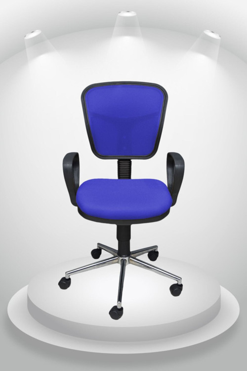 Depar Krom - Fileli Ofis Büro Öğrenci Çalışma Koltuğu - Sandalyesi Mavi