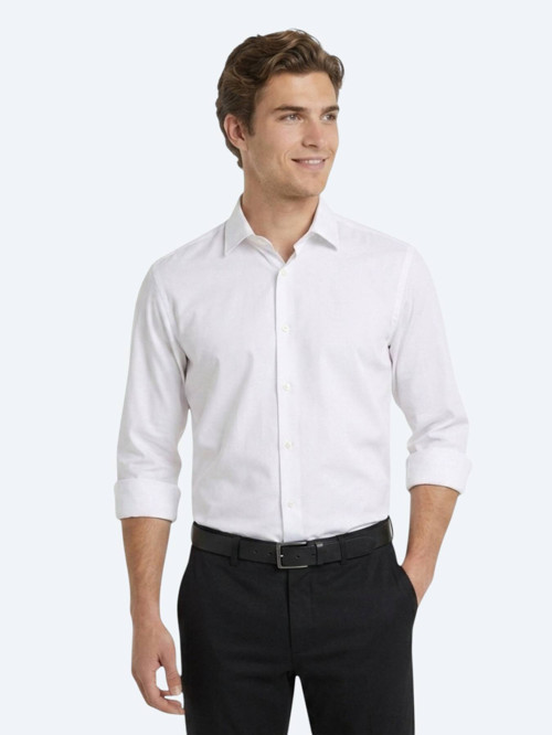 Beyaz Düz Regular Fit Uzun Casual Gömlek