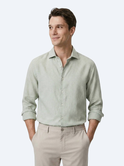 Yeşil Regular Fit Uzun Dokuma Casual Pamuk Karışımlı Gömlek