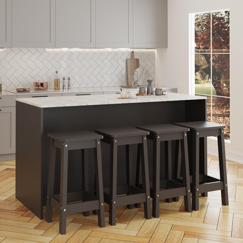 Kahlo G4633 4Adet Antrasit Tabureli Mutfak Ada 160cm Carrara Mermer Desen Antrasit Bar Masası