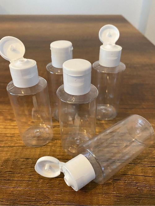 100 Adet 50 Ml Şeffaf Plastik Şişe + Flip Top Kapak Dezenfektan Şişesi  Açmalı Kapak