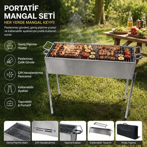 PASLANMAZ MANGAL PORTATİF AYAKLI - STANDLI 70CM (4887)