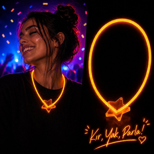 Fosforlu Yıldız Parti Kolyesi – Neon Işıklı Kolye Turuncu Renk (4887)