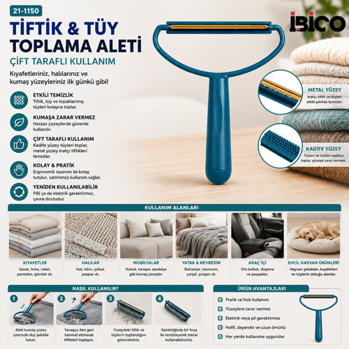 2İN1 BAŞLI PLASTİK SAPLI METAL TİFTİK TÜY TOPLAMA PLS.KAŞIYICI APARAT PET SHOP (4887)