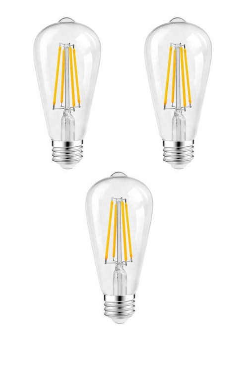 RT-11201 6W Armut Rustik Led Ampul Beyaz - 6500K 3 Adet Flamentli Vintange Lamba