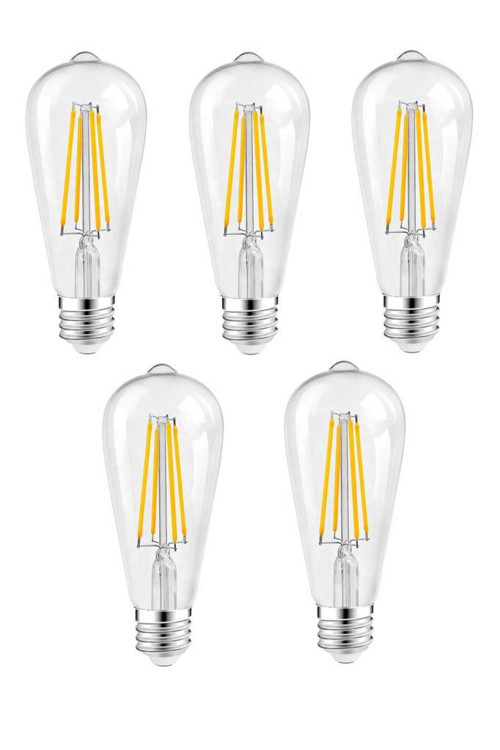 RT-11201 6W Armut Rustik Led Ampul Beyaz - 6500K 5 Adet Flamentli Vintange Lamba