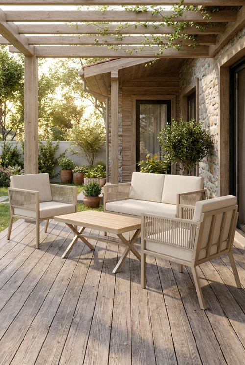 Lido Bahçe & Balkon Oturma Takımı | Metal Karkas, 2+2 Koltuk, Cappucino Krem