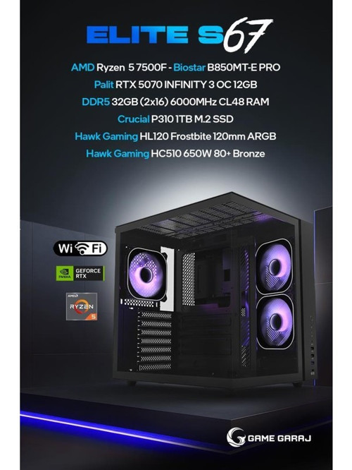 Elite S67 Hawk Ryzen 5 7500F 32GB 1TB RTX5070 Oyuncu Bilgisayarı