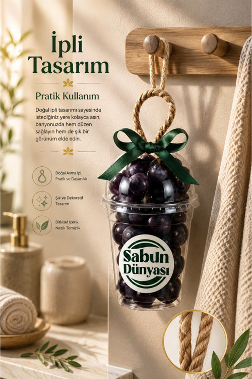 Black Magic Üzüm Salkımı Sabunu 250 gr, İpli Bitkisel Zeytinyağlı Sabun, Günlük El Yüz Vücut Temizliği - 1 Adet