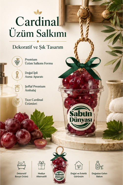 Cardinal Üzüm Salkımı Sabunu 250 gr, İpli Bitkisel Zeytinyağlı Sabun, Günlük El Yüz Vücut Temizliği - 1 Adet