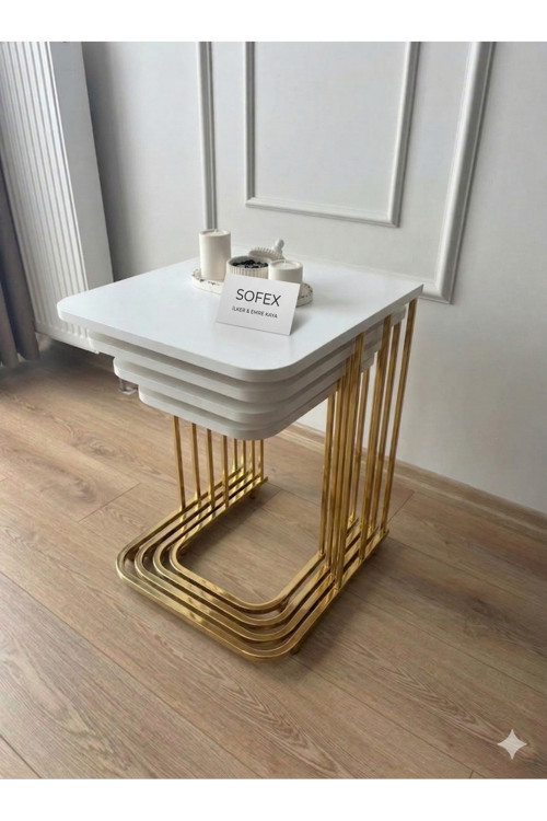 4 Lü Tekerlekli Metal Ayak Sehpa Mdf