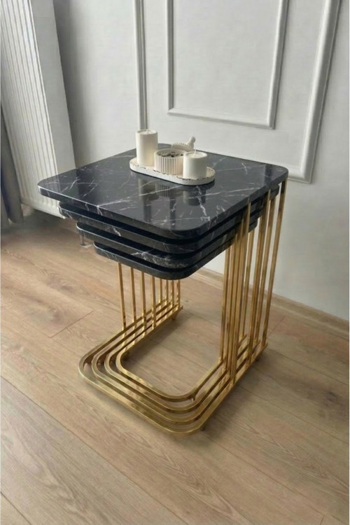 4'Lü Tekerlekli Sehpa ( Gold Carrara )