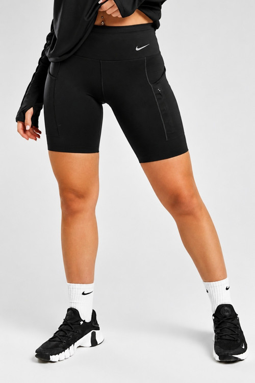 Go Women's High Rise 8" Biker Shorts With Pockets Kadın Lazer Kesim Yükske Bel 6 Cepli Tayt Şort Siyah