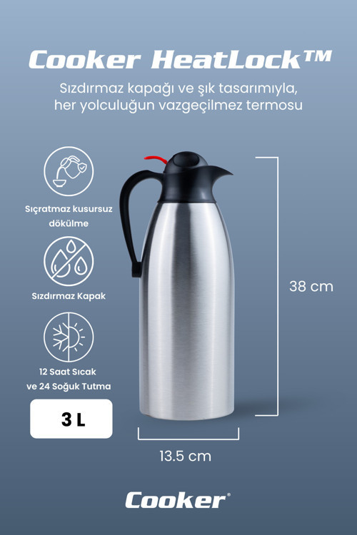 HeatLock 3 Litre Paslanmaz Çelik Büyük Boy Termos CKR2116