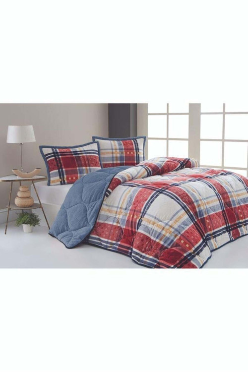 Comforter Set, Tek Kişilik Yorgan Seti (160X240)-Boris Kırmızı Mavi