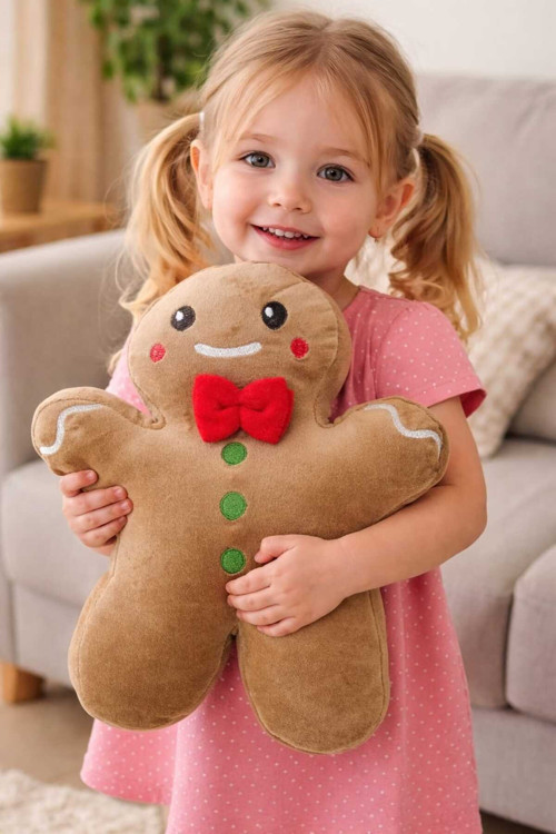 Yumuşak Dokulu Zencefilli Kurabiye Figürlü Peluş Yastık Çocuk Uyku Arkadaşı (34Cm)