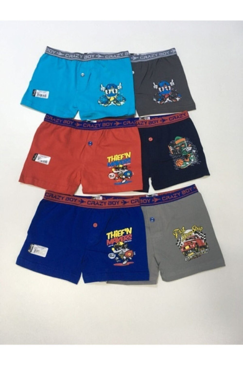 Tec0253 Çocuk Elastan Baskılı Boxer 6 Adet
