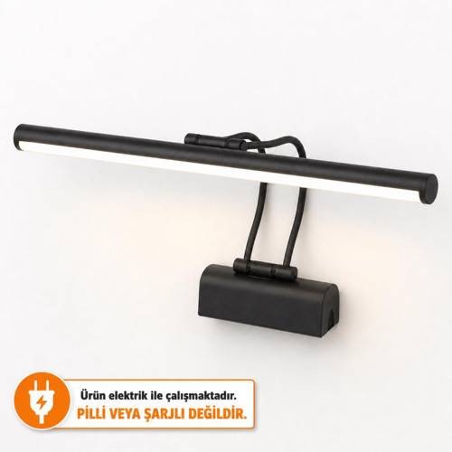 35cm Flüt Aplik – Siyah Kasa, 6W 3200K Gün Işığı LED Ayna Üstü Banyo ve Resim Aydınlatma Lambası | Şık ve Moder