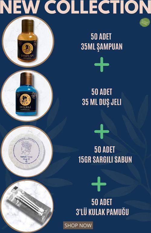 Otel Şampuanı + Duş Jeli + Sabunu + 3'Lü Kulak Pamuğu 50'Li Set Etiketli
