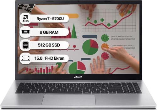 Aspire 3 A315-44P Ryzen 7 5700U 8 GB 512 GB SSD Freedos 15.6" FHD 60 Hz Taşınabilir Bilgisayar NX.KSJEY.008