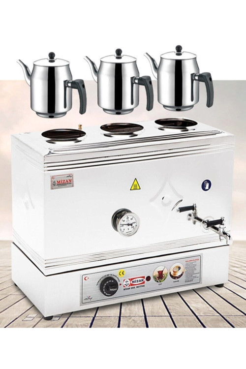 Üç Demlikli Pleytsiz Çay Kazanı 40 lt + Demlik 3 Adet