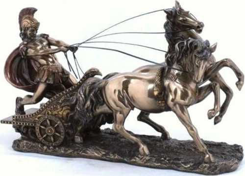 Mitolojik Atlı Araba Roma Savaşçı Figürü 28 cm