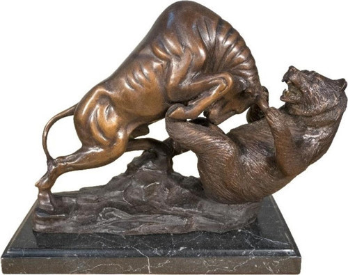 Wild Collection Gerçek Bronz Ayı Ve Boğa Figürü 33 cm