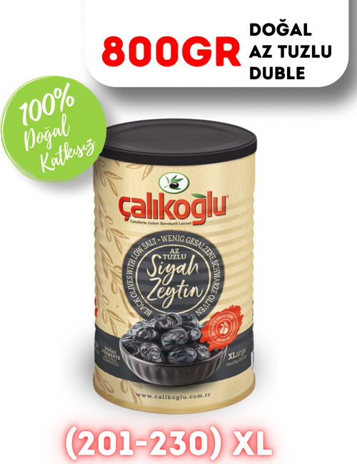 Doğal Gemlik Duble Siyah Zeytin (Az Tuzlu) 800 gr (201-230) XL