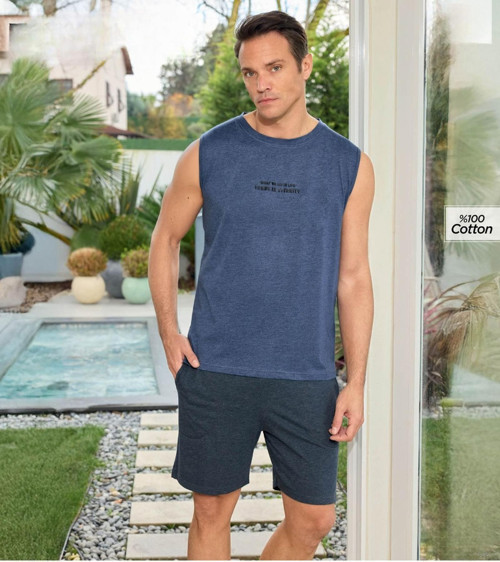 Erkek Bisiklet Yaka Kolsuz Şortlu Pijama Takımı 6180/8 - 1 Adet