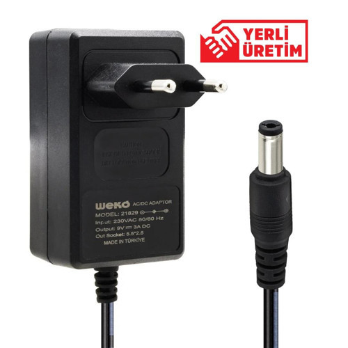 Weko 9 Volt - 3 Amper 5.5x2.5 Uçlu Priz Tipi Plastik Kasa Adaptör Xtechnx