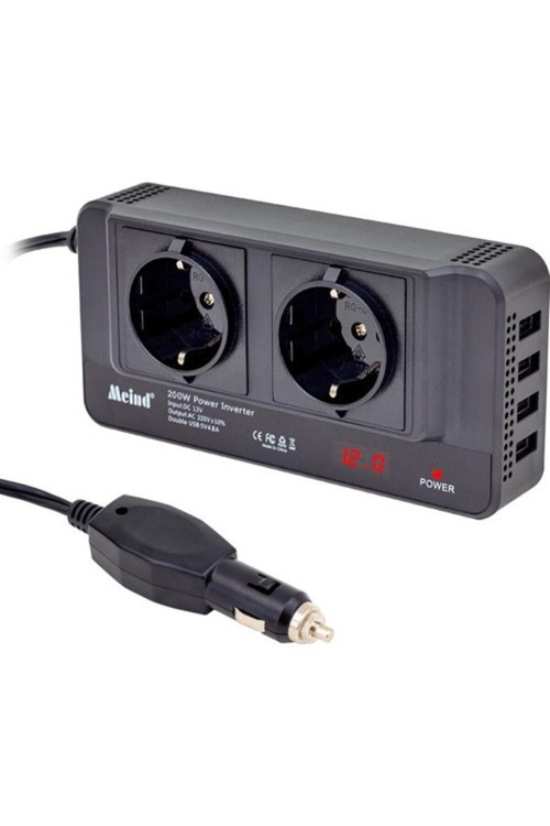 PM-19827 200 Watt 12 Volt 4 Usb'li Dıgıtal Çakmaktan Power Inverter