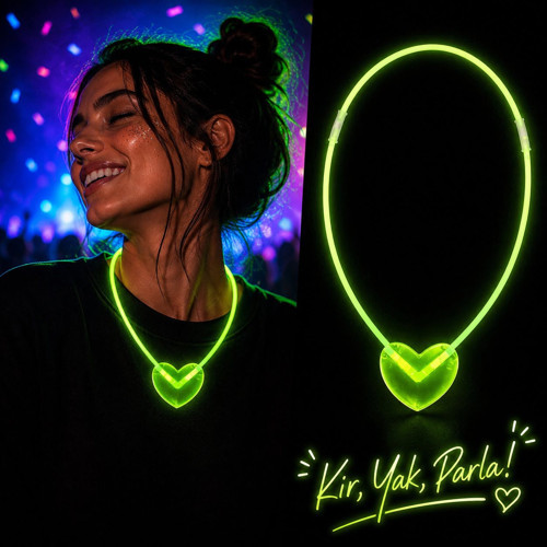 Neon Işıklı Fosforlu Kalp Parti Kolyesi Yeşil Renk (4887)