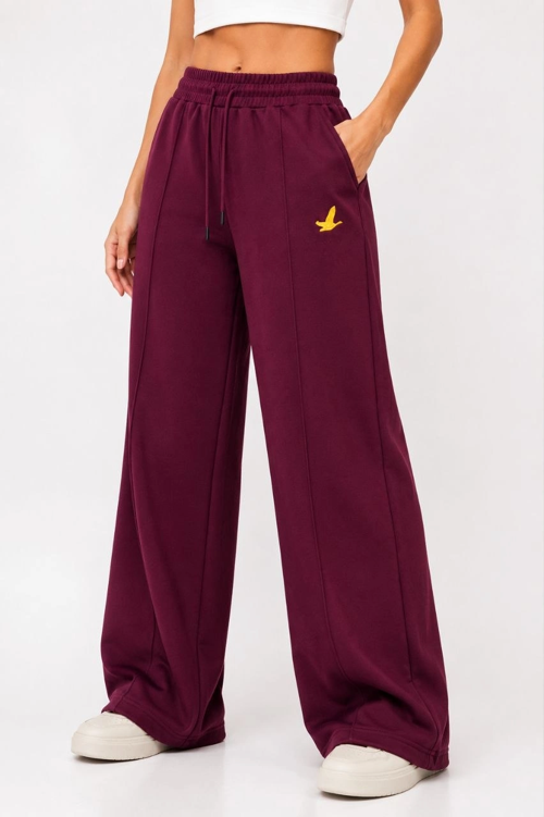 Kadın Osy Modal Yumuşak Dokulu Cima Dikişli Nakışlı Cepli Oversize Bol Paça Eşofman Altı -