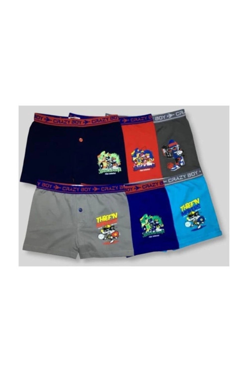 Erkek Çocuk Baskılı 6'Lı Paket Pamuklu Boxer