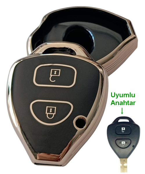 Toyota Corolla Auris Rav4 Hilux Uyumlu Kumanda Anahtar Kılıfı Oto Anahtarlık 2 Tuşlu SİYAH GOLD