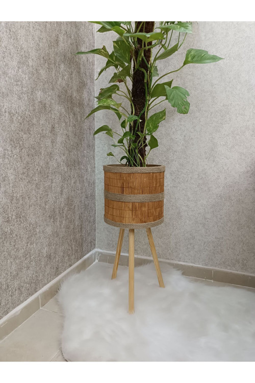 Bambu Ahşap Ayaklı Sepet/Saksılık Naturel 45 Cm Ayak Boyu (20Cm Veya 39Cm Ayak Talep Edebilirsiniz)
