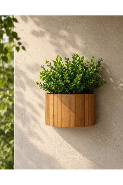 Ahşap Duvar Saksısı Bambu Saksı