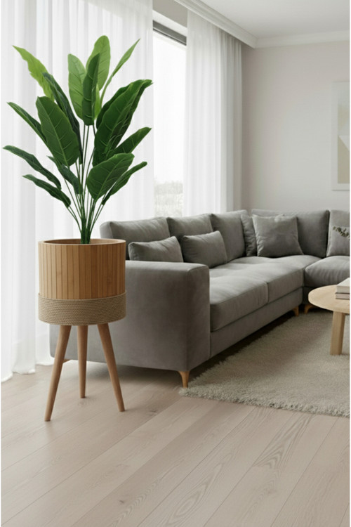 Bambu Saksı Sepeti Ahşap Ayaklı Saksı