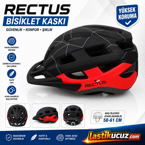 BİSİKLET KASKI Y-48 (KIRMIZI SİYAH YETİŞKİN VİZÖRLÜ LED IŞIKLI BEDEN 58/61)