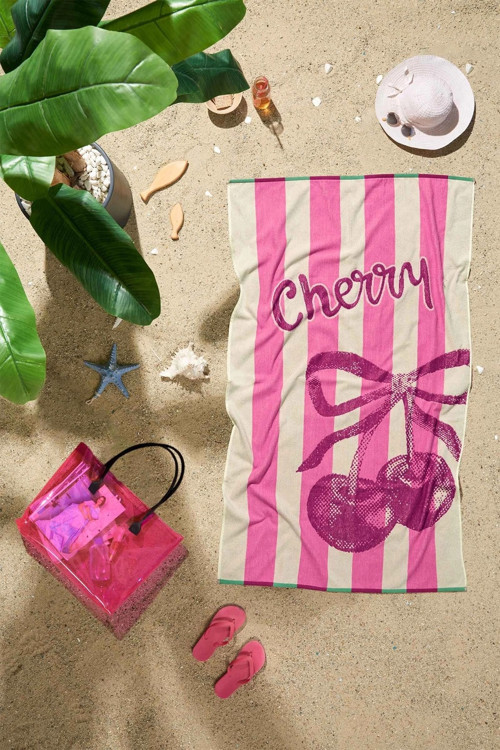 Cherries Plaj Havlusu Büyük Boy (90x150)-Vişne Kırmızı