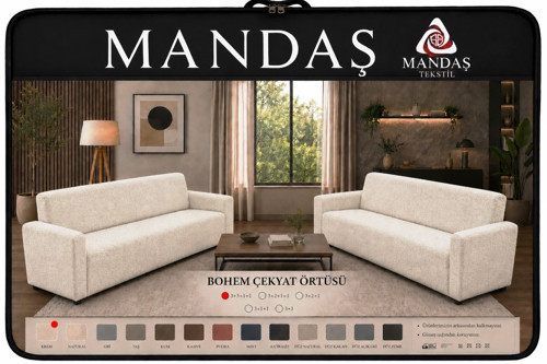 Mandaş Bohem Streç Maxi Çekyat Örtüsü Geniş Kullanım Alanlı Krem 3+3